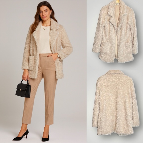 Molly Green Jackets & Blazers - Molly Green Teddy Bear Coat Size Medium Pockets Open Sherpa Soft Cream